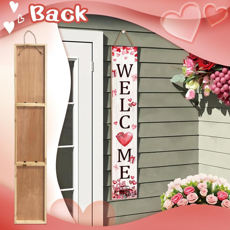 Seimip Valentines Day Porch Sign Love Heart Welcome Sign For Front Door Pink Valentines Decor Porch Sign Outdoor Yard Sign Home Indoor Wooden Vertical Sign Wall Sign For Front Patio Garden Porch - Image 4